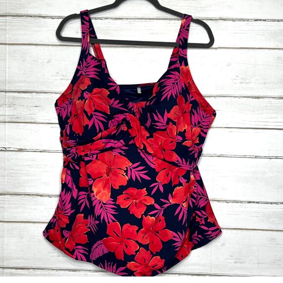Lands' End Tankini Top Swimsuit Blue Floral Plus Size 24W - Picture 1 of 8